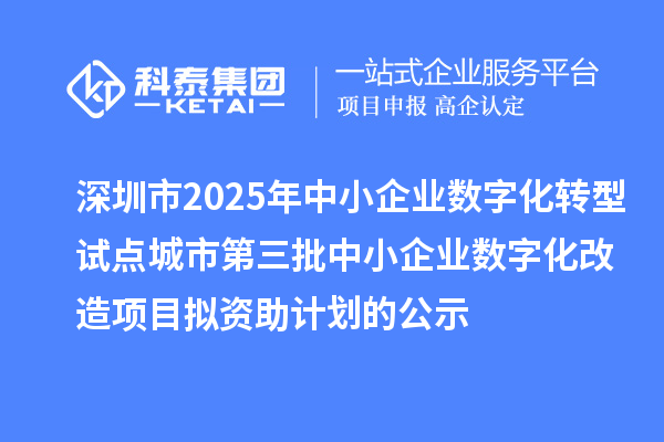 深圳市2025年中小企業(yè)數(shù)字化轉(zhuǎn)型試點城市第三批中小企業(yè)數(shù)字化改造項目擬資助計劃的公示