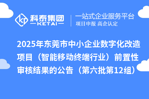 2025年東莞市中小企業(yè)數(shù)字化改造項(xiàng)目(智能移動(dòng)終端行業(yè))前置性審核結(jié)果的公告(第六批第12組)