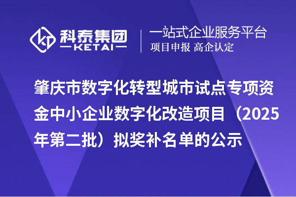 肇慶市數(shù)字化轉(zhuǎn)型城市試點(diǎn)專項(xiàng)資金中小企業(yè)數(shù)字化改造項(xiàng)目（2025年第二批）擬獎(jiǎng)補(bǔ)名單的公示