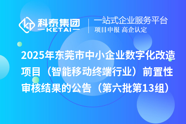 2025年?yáng)|莞市中小企業(yè)數(shù)字化改造項(xiàng)目（智能移動(dòng)終端行業(yè)）前置性審核結(jié)果的公告（第六批第13組）