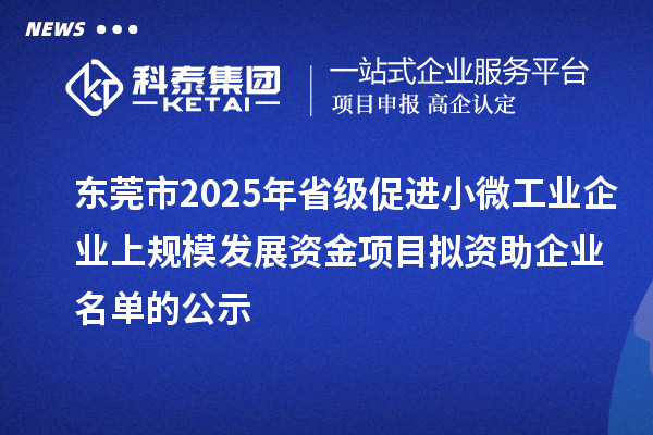 東莞市2025年省級促進小微工業(yè)企業(yè)上規(guī)模發(fā)展資金項目擬資助企業(yè)名單的公示