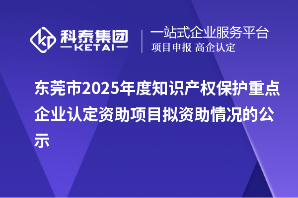 東莞市2025年度知識產(chǎn)權(quán)保護(hù)重點企業(yè)認(rèn)定資助項目擬資助情況的公示