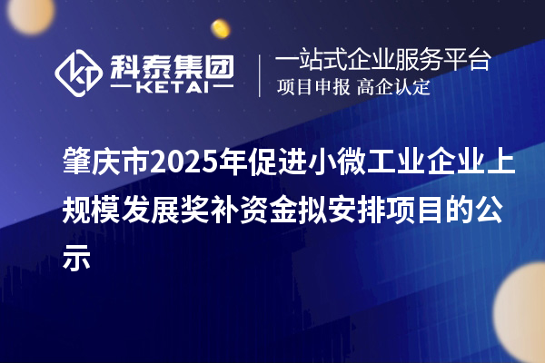 肇慶市2025年促進(jìn)小微工業(yè)企業(yè)上規(guī)模發(fā)展獎補資金擬安排項目的公示