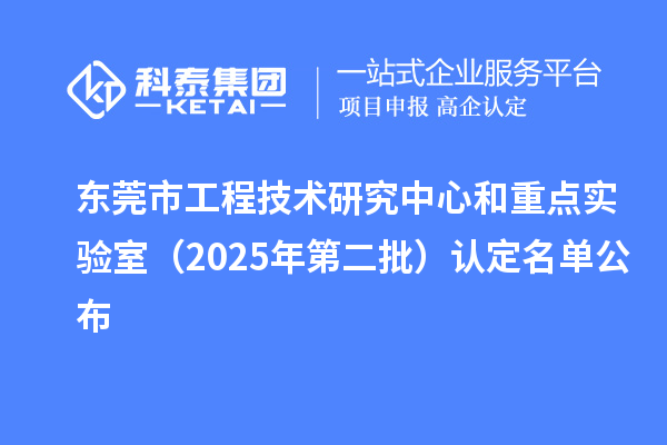 東莞市工程技術(shù)研究中心和重點(diǎn)實(shí)驗(yàn)室（2025年第二批）認(rèn)定名單公布