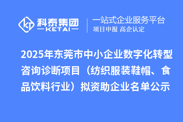 2025年東莞市中小企業(yè)數(shù)字化轉(zhuǎn)型城市試點(diǎn)專項(xiàng)資金咨詢診斷項(xiàng)目（紡織服裝鞋帽、食品飲料行業(yè)）擬資助企業(yè)名單的公示