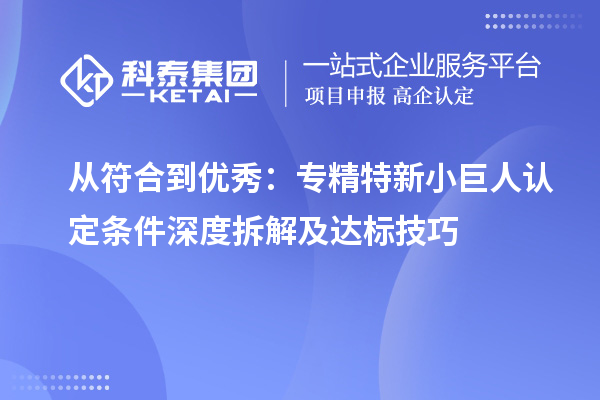 從符合到優(yōu)秀：專精特新小巨人認(rèn)定條件深度拆解及達(dá)標(biāo)技巧