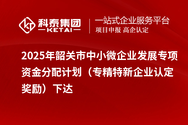2025年韶關市中小微企業(yè)發(fā)展專項資金分配計劃（專精特新企業(yè)認定獎勵）下達
